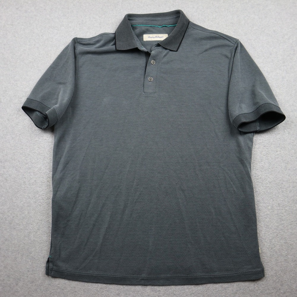 Tommy Bahama Polo Shirt Mens Medium Gray Short Sleeve Modal Blend Knit Casual